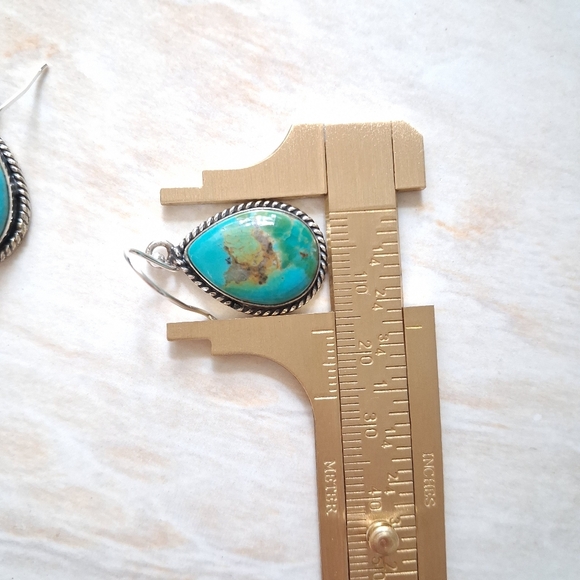 Artisan Handmade Kingman Mohave Turquoise 925 Silver Earrings - Picture 3 of 4